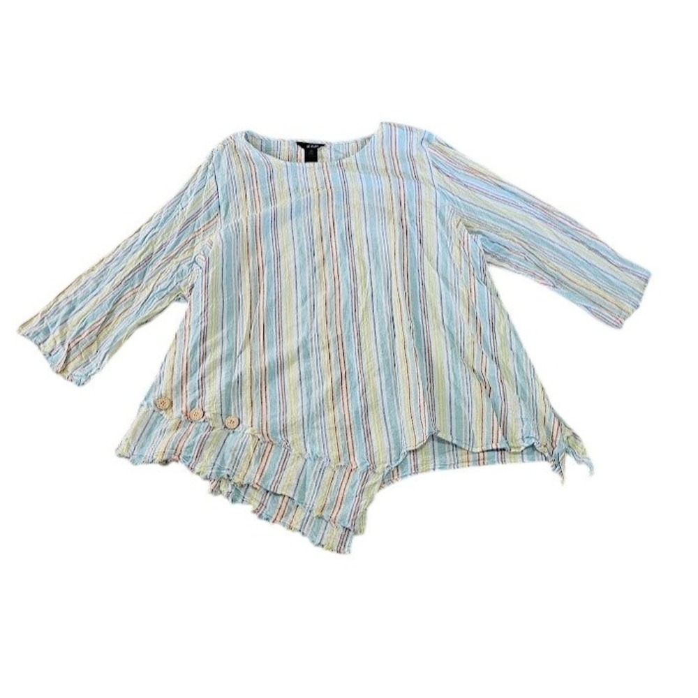 Ali Miles Tunic Top Womens 3X Linen Cotton Striped Asymmetrical Artsy Multicolor